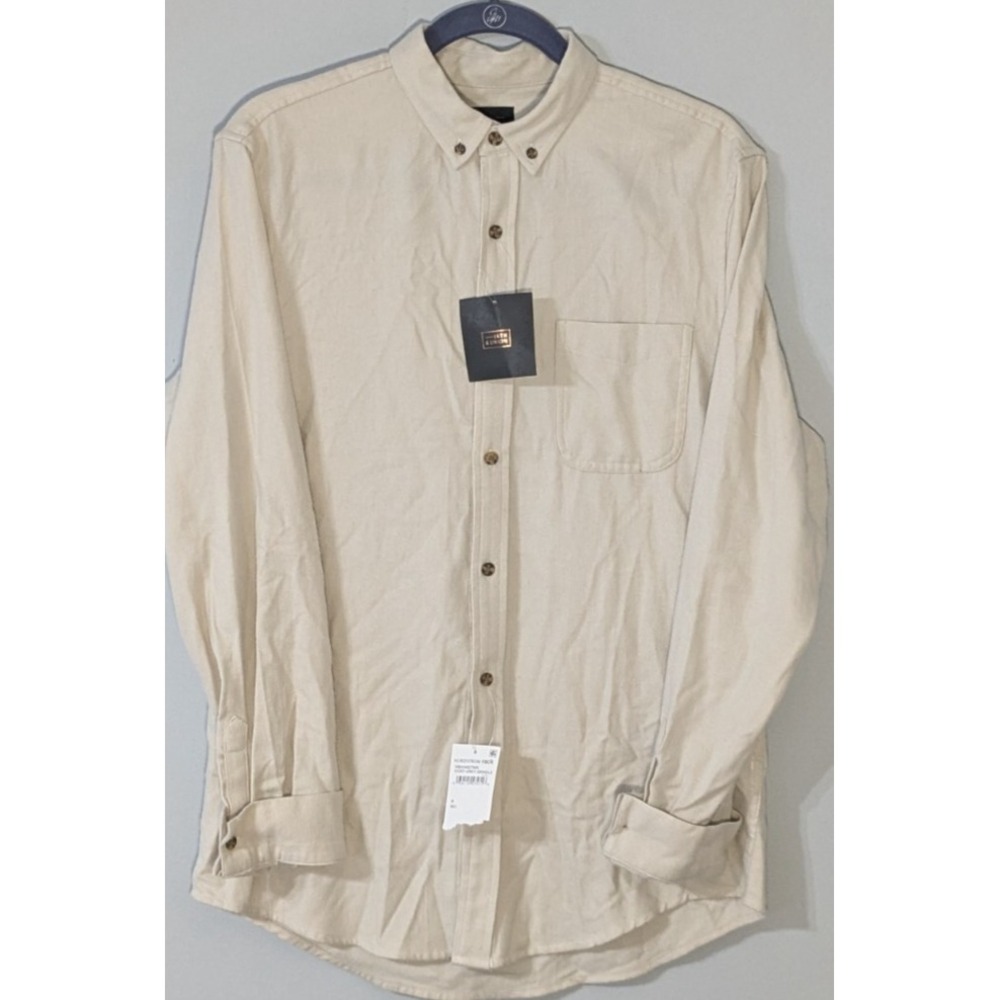 14th & Union Mens Ivory/Grey Grindle Trim Fit Shirt Heathered Weave - NWT